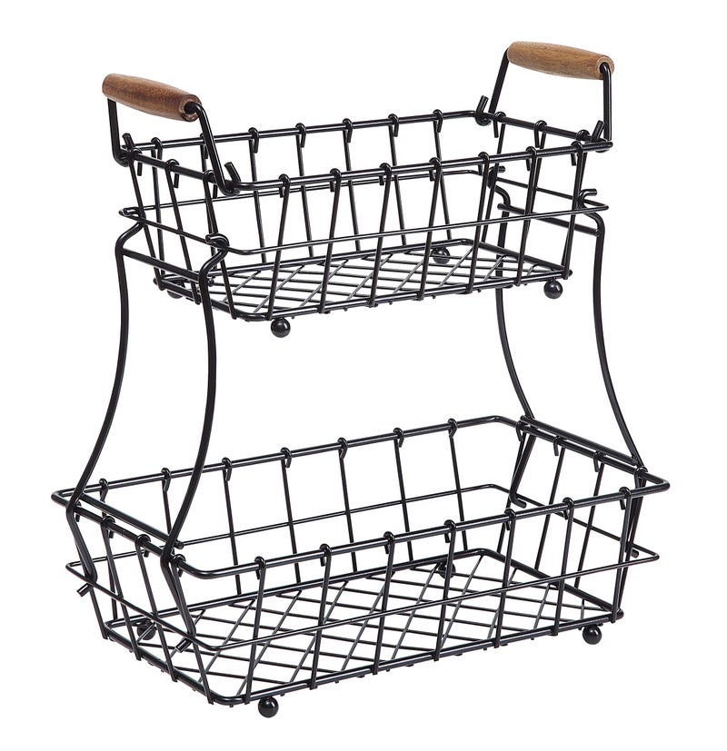 SunnyPoint 2-Tier Rectangle Countertop Fruit, Bread Wire Basket (Black, Metal) - Image 5